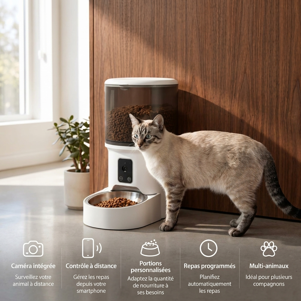Distributeur croquettes chat automatique 4L avec caméra